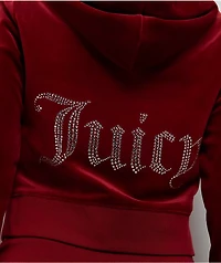 Juicy Couture OG Big Bling Coco Red Velour Zip Hoodie