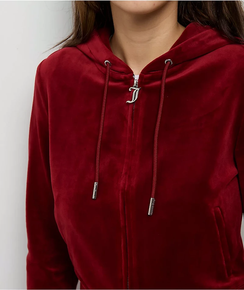Juicy Couture OG Big Bling Coco Red Velour Zip Hoodie