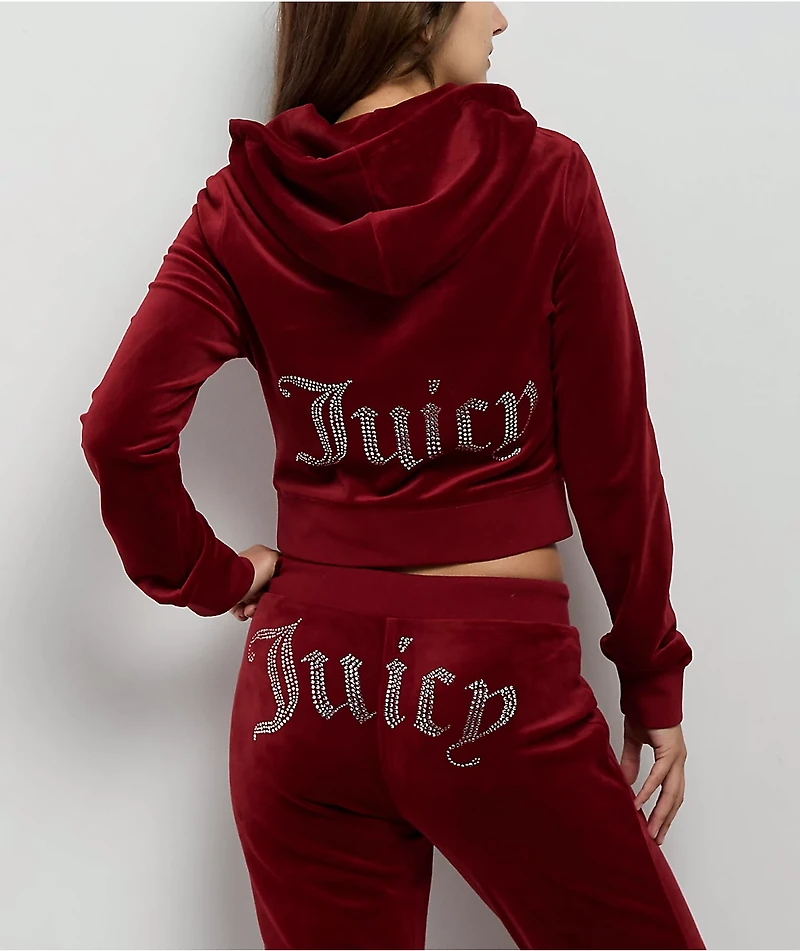 Juicy Couture OG Big Bling Coco Red Velour Zip Hoodie