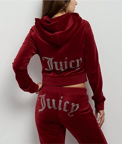 Juicy Couture OG Big Bling Coco Red Velour Zip Hoodie
