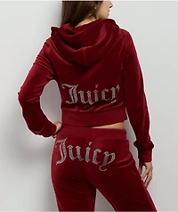 Juicy Couture OG Big Bling Coco Red Velour Zip Hoodie