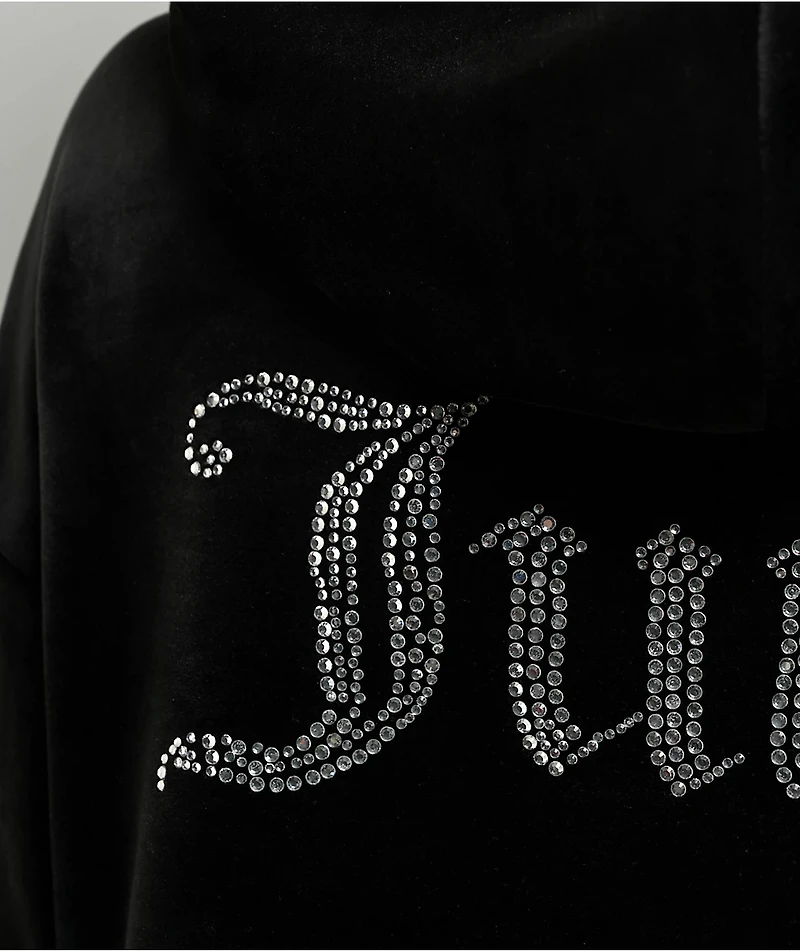Juicy Couture OG Big Bling High Low Licorice Crop Hoodie