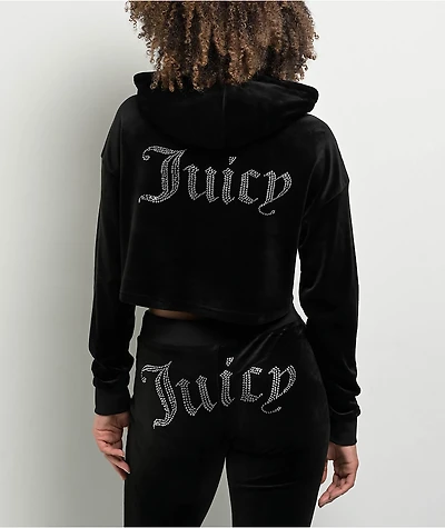 Juicy Couture OG Big Bling High Low Licorice Crop Hoodie