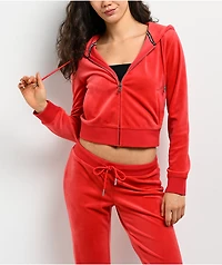 Juicy Couture OG Big Bling Maraschino Cherry Velour Zip Hoodie