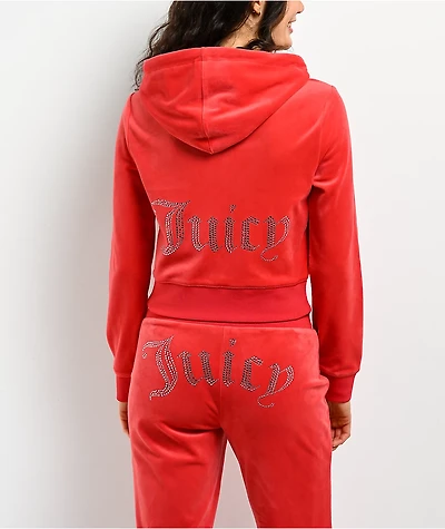 Juicy Couture OG Big Bling Maraschino Cherry Velour Zip Hoodie
