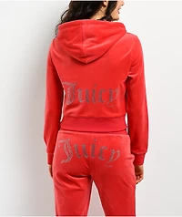 Juicy Couture OG Big Bling Maraschino Cherry Velour Zip Hoodie