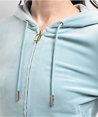 Juicy Couture OG Big Bling Pastel Turquoise Velour Zip Hoodie