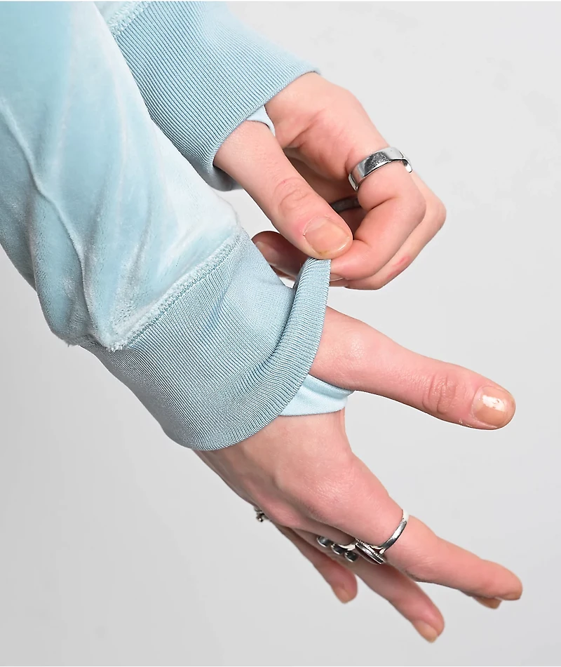 Juicy Couture OG Big Bling Pastel Turquoise Velour Zip Hoodie