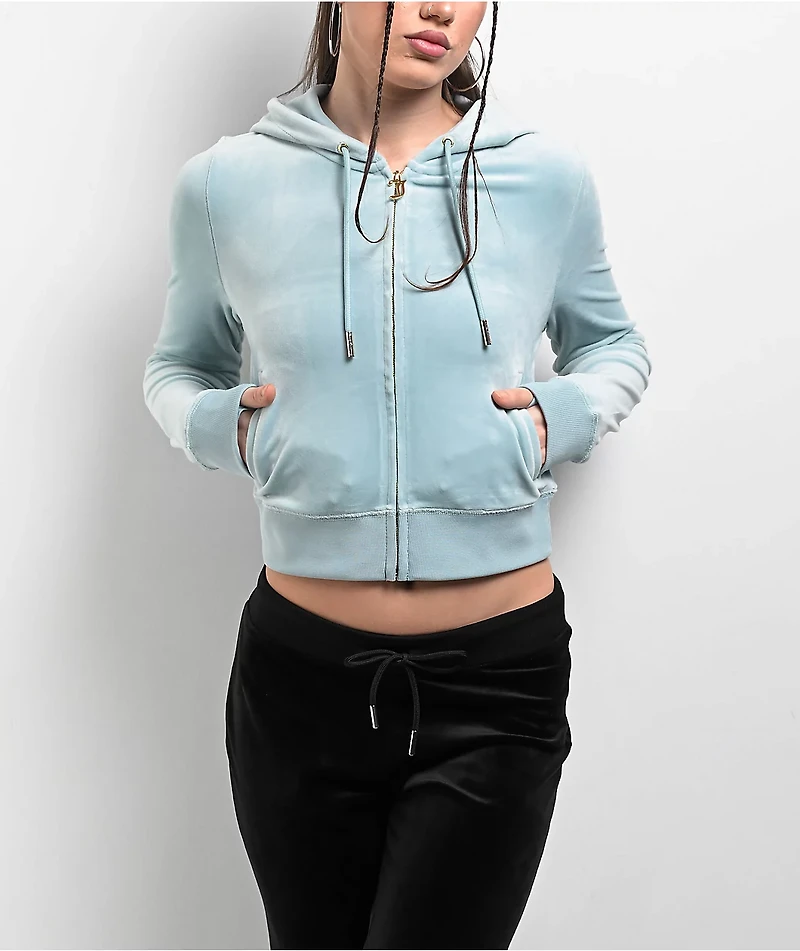 Juicy Couture OG Big Bling Pastel Turquoise Velour Zip Hoodie