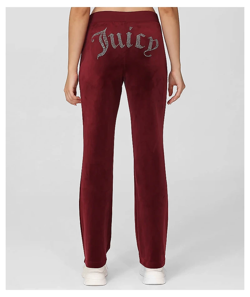 Juicy Couture OG Big Bling Red Dahlia Velour Track Pants