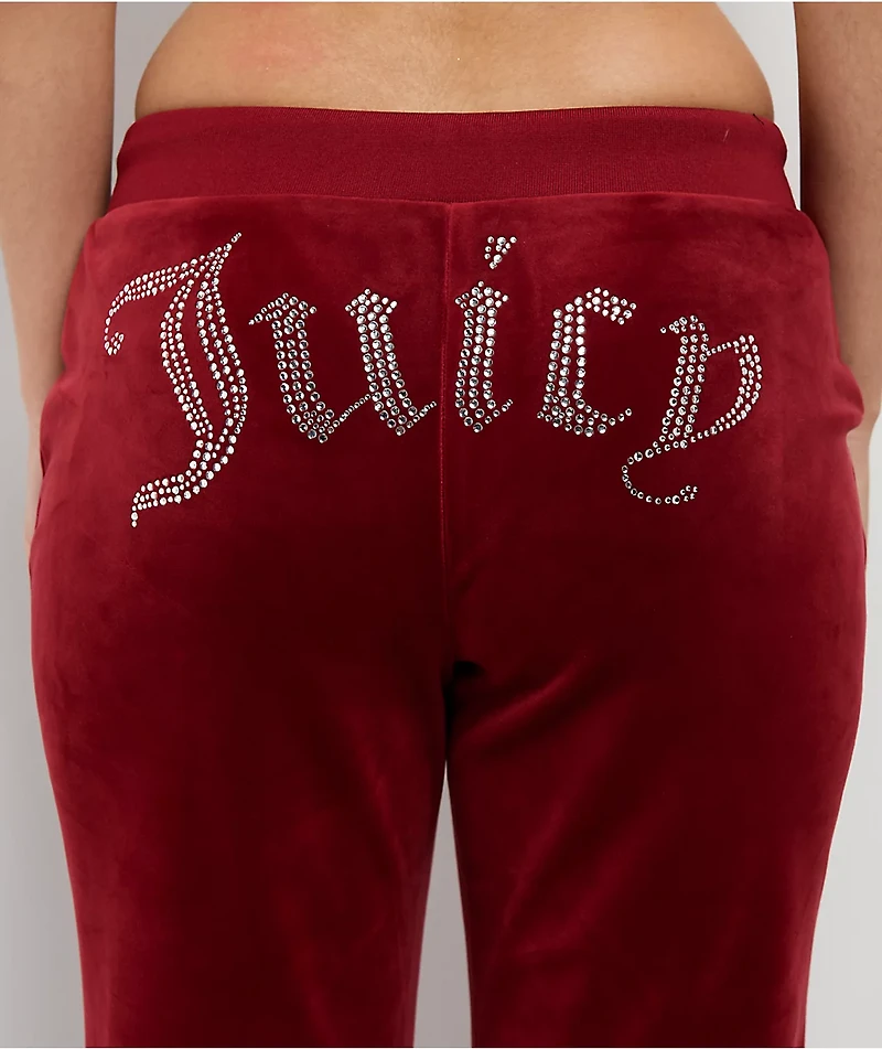 Juicy Couture OG Big Bling Red Dahlia Velour Track Pants