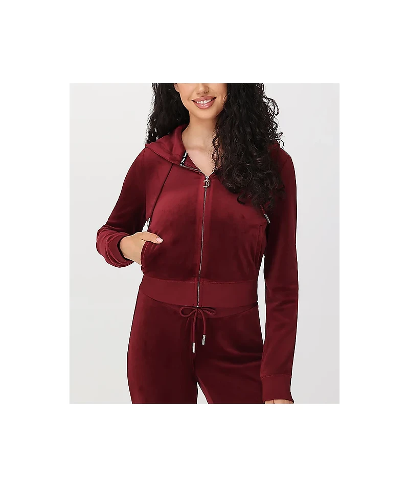 Juicy Couture OG Big Bling Red Dahlia Velour Zip Hoodie