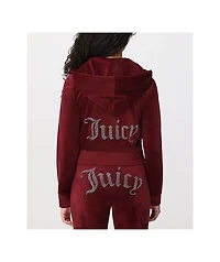 Juicy Couture OG Big Bling Red Dahlia Velour Zip Hoodie