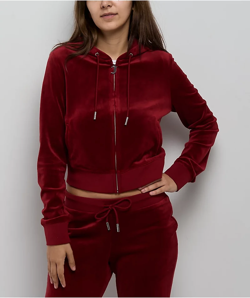 Juicy Couture OG Big Bling Red Dahlia Velour Zip Hoodie