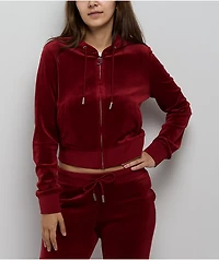 Juicy Couture OG Big Bling Red Dahlia Velour Zip Hoodie