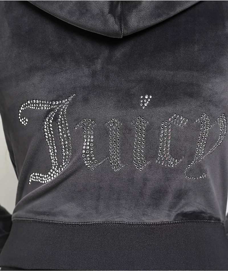 Juicy Couture OG Big Bling Titanium Velour Zip Hoodie