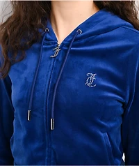 Juicy Couture OG Big Bling Varsity Blue Velour Zip Hoodie