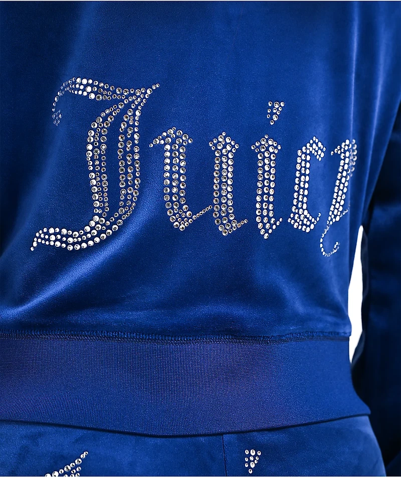 Juicy Couture OG Big Bling Varsity Blue Velour Zip Hoodie