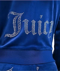Juicy Couture OG Big Bling Varsity Blue Velour Zip Hoodie