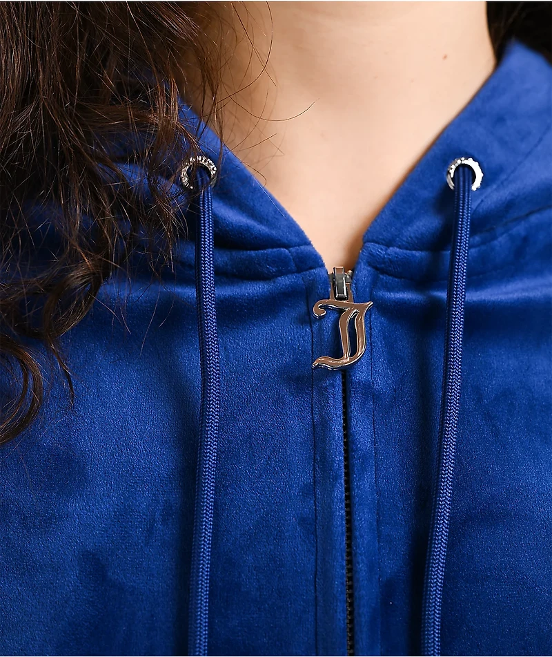 Juicy Couture OG Big Bling Varsity Blue Velour Zip Hoodie