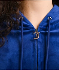 Juicy Couture OG Big Bling Varsity Blue Velour Zip Hoodie