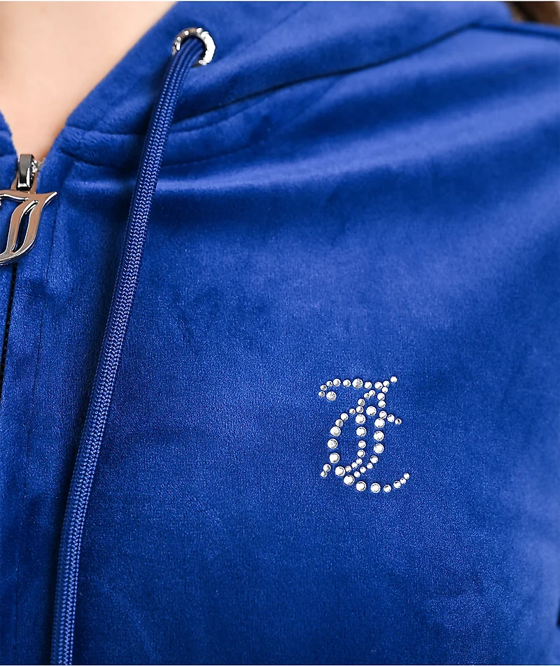 Juicy Couture OG Big Bling Varsity Blue Velour Zip Hoodie