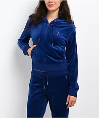 Juicy Couture OG Big Bling Varsity Blue Velour Zip Hoodie