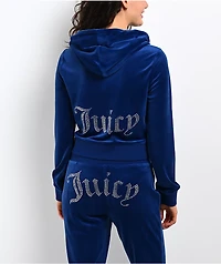 Juicy Couture OG Big Bling Varsity Blue Velour Zip Hoodie