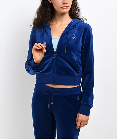 Juicy Couture OG Big Bling Varsity Blue Velour Zip Hoodie
