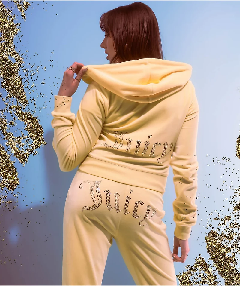 Juicy Couture OG Big Bling Yellow Iris Velour Zip Hoodie