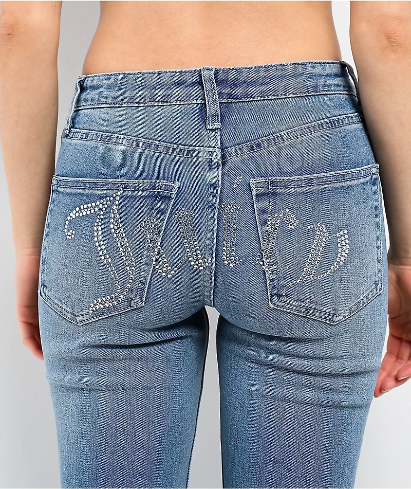 Juicy Couture Rhinestone Blue Low Rise Flare Jeans