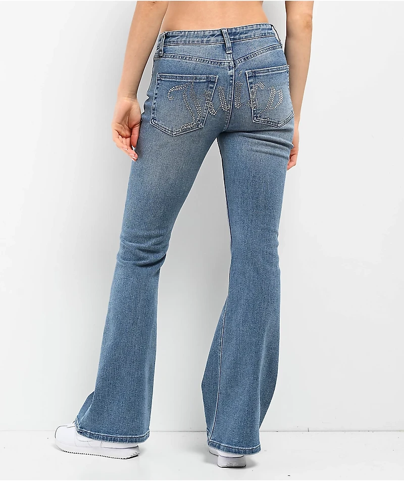 Juicy Couture Rhinestone Blue Low Rise Flare Jeans