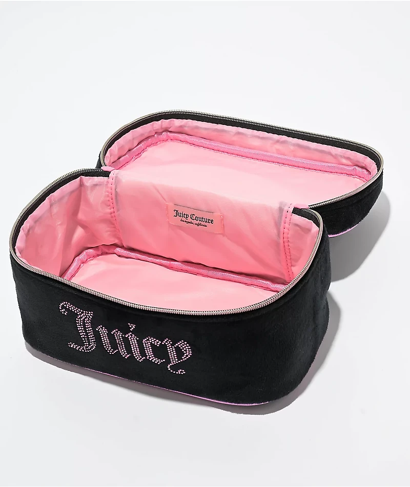Juicy Couture Rhinestone Logo Black Velour Makeup Bag