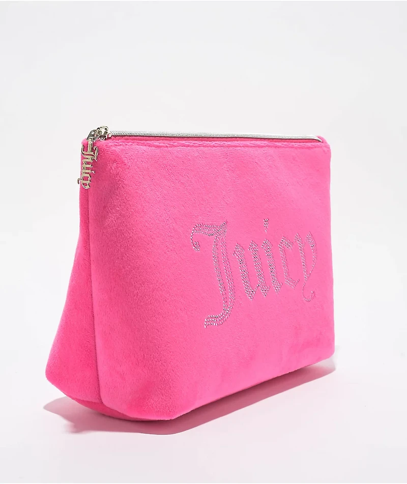 Juicy Couture Rhinestone Logo Pink Velour Makeup Pouch