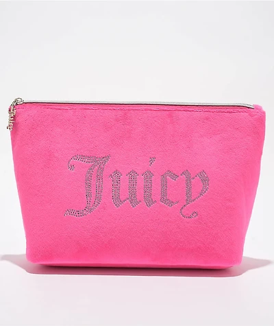 Juicy Couture Rhinestone Logo Pink Velour Makeup Pouch