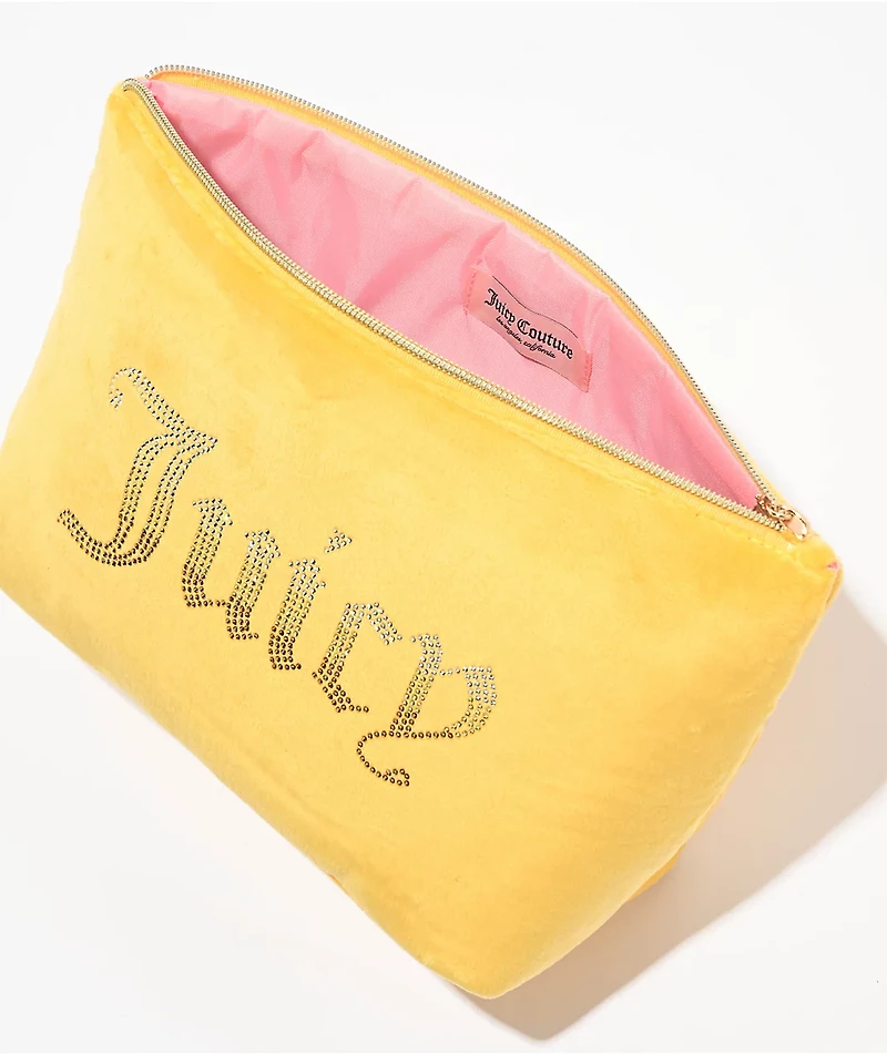 Juicy Couture Rhinestone Logo Yellow Velour Makeup Pouch