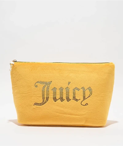 Juicy Couture Rhinestone Logo Yellow Velour Makeup Pouch