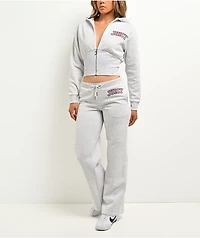 Juicy Couture V-Neck Corset Light Heather Grey Crop Zip Hoodie