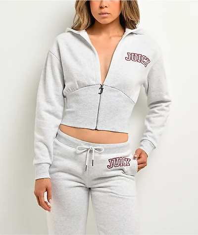 Juicy Couture V-Neck Corset Light Heather Grey Crop Zip Hoodie