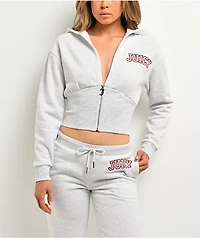 Juicy Couture V-Neck Corset Light Heather Grey Crop Zip Hoodie