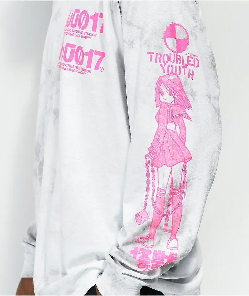 KAIJU017 Dark Heart Grey Tie Dye Long Sleeve T-Shirt