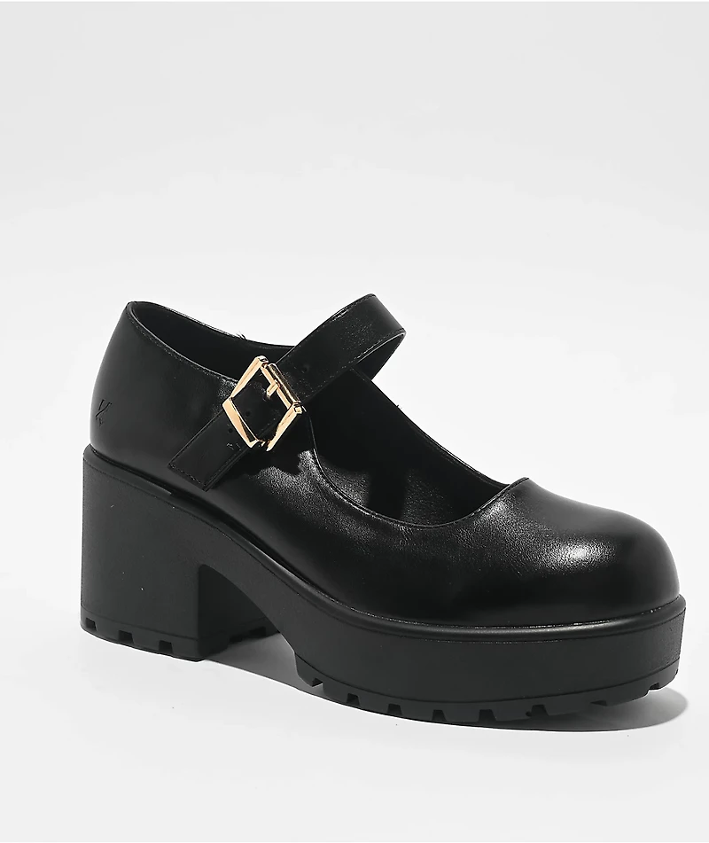 KOI Tira Black Faux Leather Mary Jane Platform Shoes