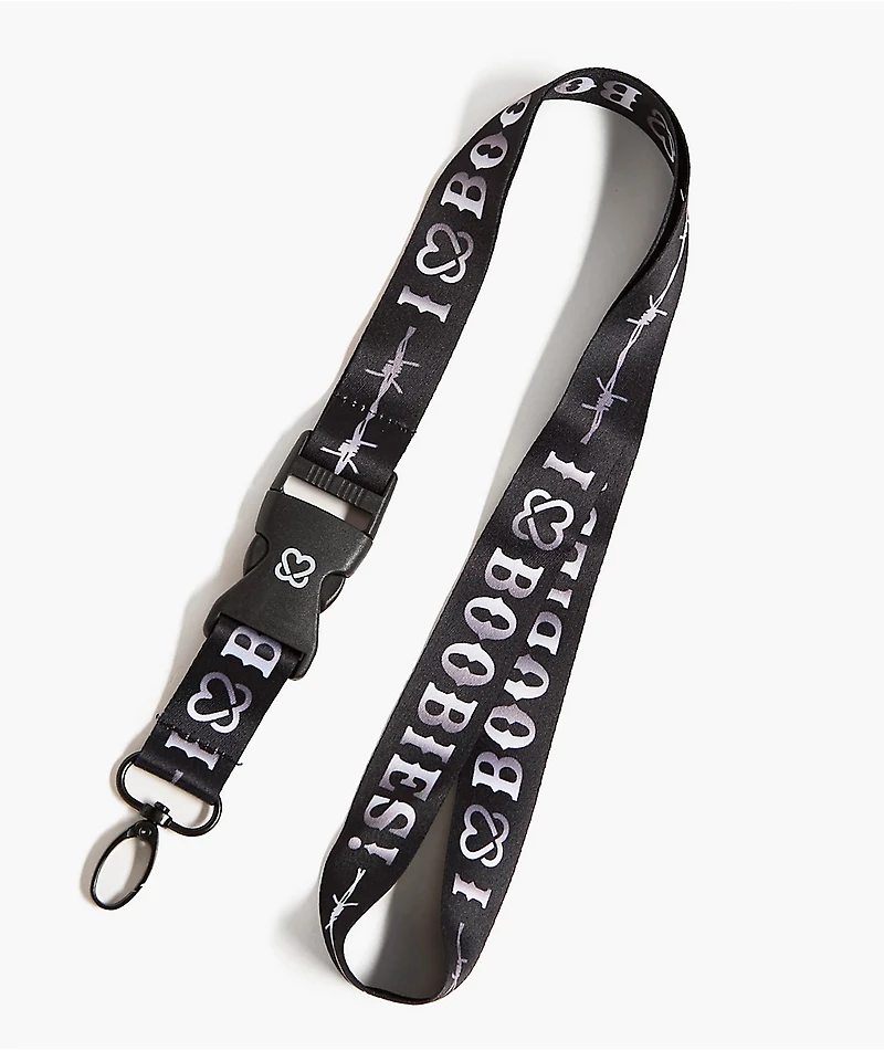 Keep A Breast Foundation Barbed I Heart Boobies Black Lanyard