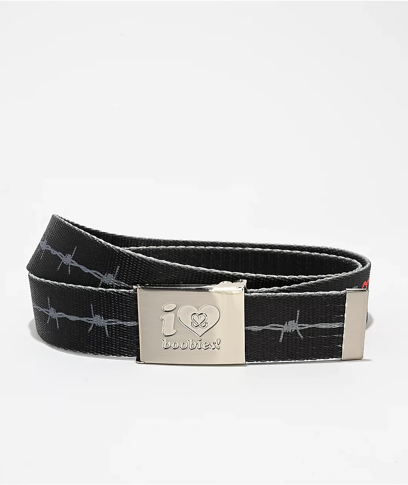 Keep A Breast Foundation I Heart Boobies Barbed Black Web Belt