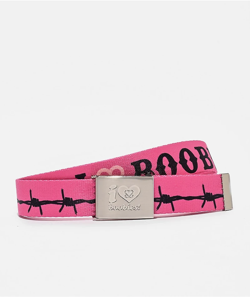 Keep A Breast Foundation I Heart Boobies Barbed Pink Web Belt