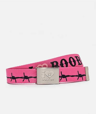 Keep A Breast Foundation I Heart Boobies Barbed Pink Web Belt