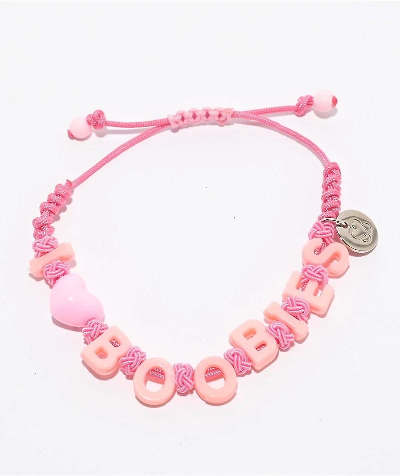 Keep A Breast Foundation I Heart Boobies EDC Pink Braid Bracelet