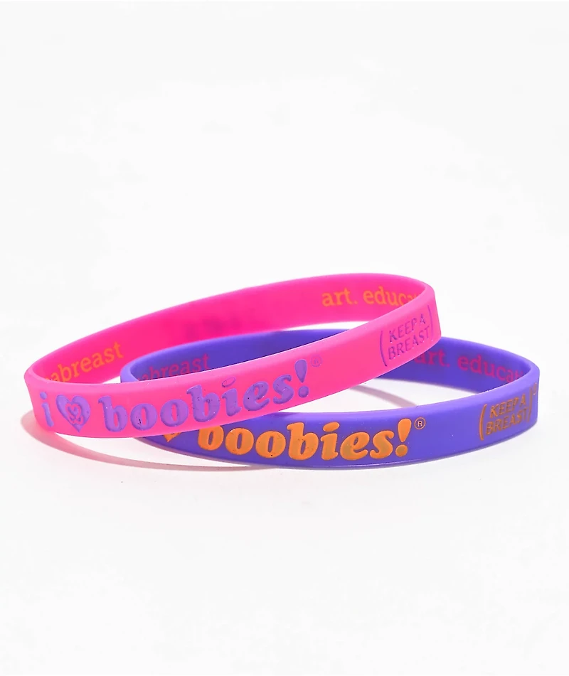 Keep A Breast Foundation I Heart Boobies Neon Juice Pink & Purple 2 Pack Bracelets