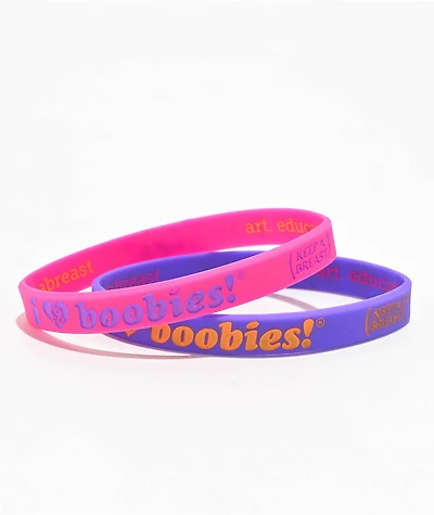Keep A Breast Foundation I Heart Boobies Neon Juice Pink & Purple 2 Pack Bracelets