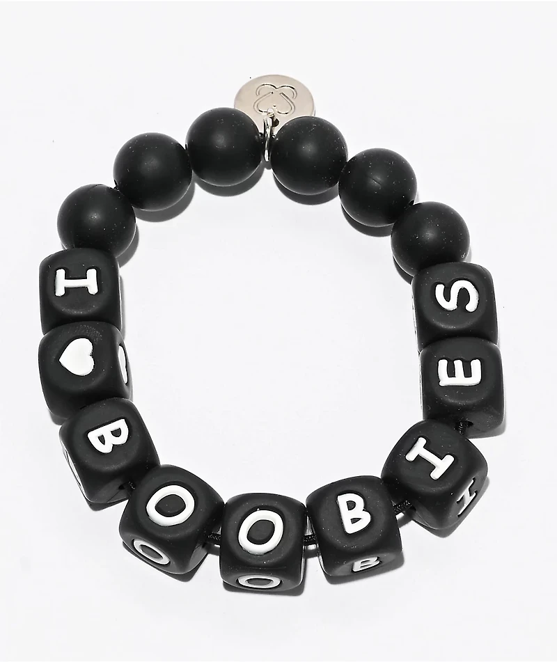Keep A Breast Foundation I Heart Boobies Pebbles Black Bracelet